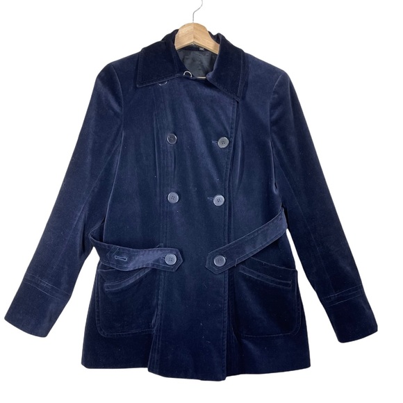 Theory Dedrick W Adore Eclipse Blue Womens Navy Blue Velvet Jacket Sz L - Picture 1 of 10